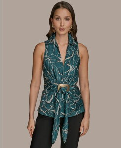 yz _i L j[[N fB[X Vc gbvX Women's Printed Sleeveless Faux-Wrap Hardware Top Hudson Multi