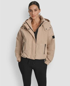 _i L j[[N fB[X AE^[ WPbgEu] LeBO WPbg DKNY Women's Hooded Sewn-In Diamond Quilted Lining Oversize Jacket Travertine/azalea