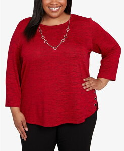 �A���t���b�h �_�i�[ ���f�B�[�X �g�b�v�X �V���c �v���X�T�C�Y Alfred Dunner Plus Size Classic Mlange Side Button Top Red ���b�h