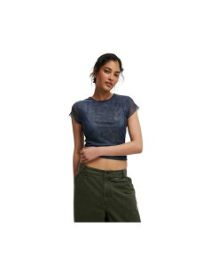 RbgI fB[X gbvX Vc COTTON ON Women's Ashley Mesh Short Sleeve Top Printed denim seam