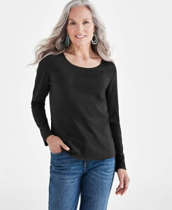 【送料無料】 スタイルアンドコー レディース シャツ トップス Women's Cotton Long-Sleeve Scoop-Neck Top PP-4X Deep Black