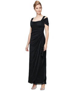 �A���b�N�X�C�u�j���O�X ���f�B�[�X �g�b�v�X �����s�[�X �h���[�v �g�[�� Alex Evenings Alex s Cold-Shoulder Draped Metallic Gown 4P-18 Black �u���b�N