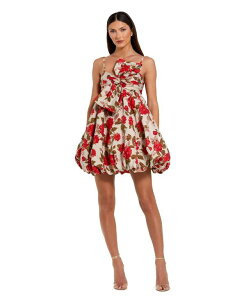 �}�b�N�_�K�� ���f�B�[�X �g�b�v�X �����s�[�X �~�j�����s�[�X �~�j Mac Duggal Women's Brocade Thin Strap Puff Mini Dress With Bow White multi �z���C�g