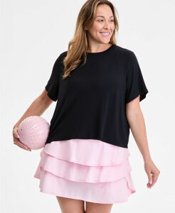 【送料無料】 イデオロギー レディース Tシャツ トップス Women's Short-Sleeve Crewneck Knit T-Shirt XS-4X Deep Black