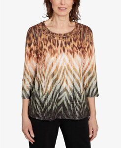 �A���t���b�h �_�i�[ ���f�B�[�X �g�b�v�X �V���c Alfred Dunner Women's Classic Ombre Animal Skin Three Quarter Sleeve Top Black �u���b�N