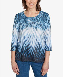 �A���t���b�h �_�i�[ ���f�B�[�X �g�b�v�X �V���c Alfred Dunner Women's Classic Ombre Animal Skin Three Quarter Sleeve Top Blue �u���[