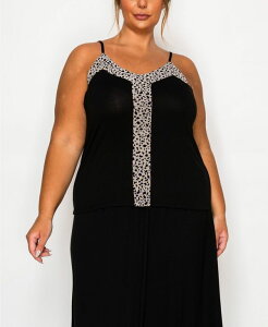 yz RC1804 fB[X Vc gbvX Plus Size Pebble Mesh Mix Panel Camisole Tank Top Black Bone