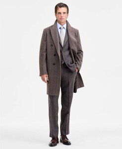 �J���o���N���C�� �����Y �A�E�^�[ �W���P�b�g�E�u���]�� �E�[�� �R�[�g Calvin Klein Men's Classic-Fit Wool Blend Overcoat Brown Herringbone �u���E��