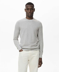}S Y AE^[ jbgEZ[^[ Rbg jbg MANGO Men's Microstructure Cotton Knitted Sweater Medium Heather Gray O[