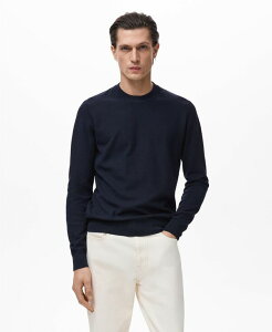 }S Y AE^[ jbgEZ[^[ Rbg jbg MANGO Men's Microstructure Cotton Knitted Sweater Navy lCr[