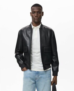 }S Y AE^[ WPbgEu] U[ WPbg MANGO Men's Leather-Effect Bomber Jacket Black ubN