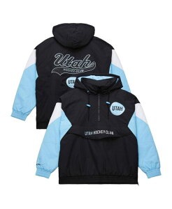 �~�b�`�F��&�l�X �����Y �A�E�^�[ �W���P�b�g�E�u���]�� �W���P�b�g Mitchell & Ness Men's Black Utah Mammoth Retro Anorak Half-Zip Jacket Black �u���b�N