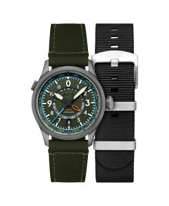 yz ABGCg Y rv ANZT[ Men's Flyboy Wingman Worldtimer GMT Automatic Green Leather Strap Watch, 41mm Green