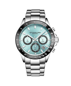 �X�g�D�[�����O ���f�B�[�X �A�N�Z�T���[ �r���v T�V���c Stuhrling 3960 Men's Chronograph Watch Quartz Japan VR32 Ice Blue Dial Black Tachymeter Bezel Silver Tone Case Stainless Steel Bracelet Date Window No Color �u���b�N