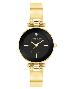 ANC fB[X ANZT[ rv Anne Klein Women's Quartz Round Black and Gold-Tone Metal Alloy Bangle Watch 28mm Black Gold-tone ubN