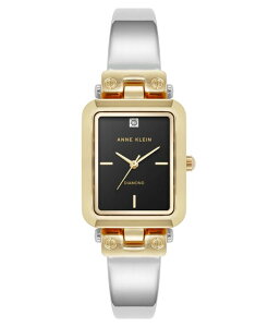 ANC fB[X ANZT[ rv Anne Klein Women's Quartz Rectangular Black and Two-Tone Metal Alloy Bangle Watch 23mm Black Silver-tone and Gold-tone ubN
