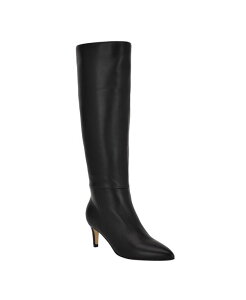 �J���o���N���C�� ���f�B�[�X �V���[�Y �p���v�X �u�[�c �q�[�� Calvin Klein Women's Garray Pointy Toe Stiletto Heel Knee High Dress Boots Black Leather �u���b�N