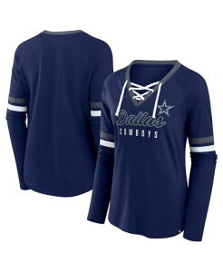 �t�@�i�e�B�N�X ���f�B�[�X �g�b�v�X T�V���c V�l�b�N �v���X�T�C�Y �V���c ���[�X Fanatics Women's Navy Dallas Cowboys Plus Size Won Done Lace-Up V-Neck Long Sleeve T-Shirt Navy Gray �O���[