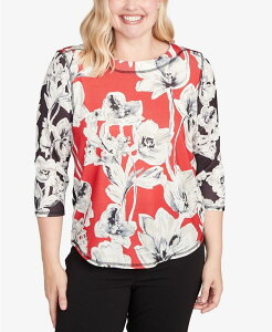 �A���t���b�h �_�i�[ ���f�B�[�X �g�b�v�X �V���c ���B���e�[�W �t�����[�� �v�` �t�����[ Alfred Dunner Petite Jet Setter Dynamic Floral Vintage Watercolor Top Red Multi ���b�h