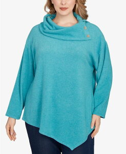 ���r�[�A�[���f�B�[ ���f�B�[�X �g�b�v�X �V���c �v���X�T�C�Y �j�b�g Ruby Rd. Plus Size Heather Cozy Knit Split Cowl Top Teal �e�B�[��