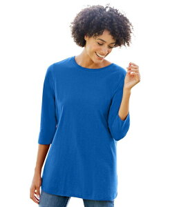 �E�[�}�� �E�B�Y�C�� ���f�B�[�X �g�b�v�X �V���c �N���[�l�b�N �v���X�T�C�Y T�V���c Woman Within Plus Size Within Perfect Three-Quarter Sleeve Crewneck Tee Bright cobalt �R�o���g
