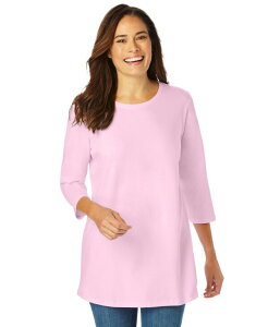 �E�[�}�� �E�B�Y�C�� ���f�B�[�X �g�b�v�X �V���c �N���[�l�b�N �v���X�T�C�Y T�V���c Woman Within Plus Size Within Perfect Three-Quarter Sleeve Crewneck Tee Pink �s���N