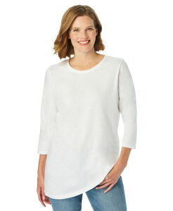 �E�[�}�� �E�B�Y�C�� ���f�B�[�X �g�b�v�X �V���c �N���[�l�b�N �v���X�T�C�Y T�V���c Woman Within Plus Size Within Perfect Three-Quarter Sleeve Crewneck Tee White �z���C�g