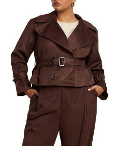 GNC fB[X AE^[ WPbgEu] vXTCY XG[h Nbvh WPbg ELOQUII Women's Plus Size Cropped Faux Suede Trench Jacket Chicory coffee R[q[
