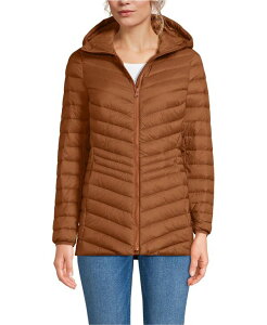 YGh fB[X AE^[ WPbgEu] _E WPbg Lands' End Women's Wanderweight Packable Down Hooded Long Jacket Rich ginger brown uE