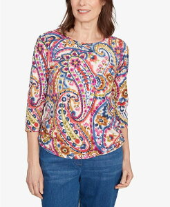 �A���t���b�h �_�i�[ ���f�B�[�X �g�b�v�X �V���c Alfred Dunner Women's Paisley Three Quarter Sleeve Top Purple �p�[�v��