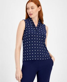 アンクライン レディース トップス シャツ Vネック プリーツ ノースリーブ Anne Klein Women's Sleeveless Pleated V-Neck Shell Top P/XXS-XXL Distant Mountain/Anne