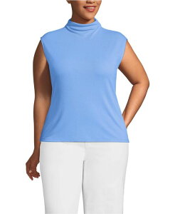 �����Y�G���h ���f�B�[�X �g�b�v�X �V���c �X�^���h�l�b�N �v���X�T�C�Y �L���b�v Lands' End Plus Size Cap Sleeve Drapey Rib Fitted Funnel Neck Tank Clear blue sky �u���[
