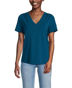 YGh fB[X gbvX Vc TVc W[W[ Lands' End Women's Short Sleeve Lightweight Jersey Gathered Shoulder T-Shirt Baltic teal eB[