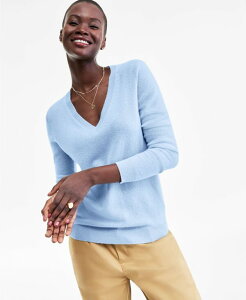 �`���[�^�[�N���u ���f�B�[�X �A�E�^�[ �j�b�g�E�Z�[�^�[ V�l�b�N �Z�[�^�[ ���� Charter Club 100% Cashmere Women's V-Neck Long-Sleeve Sweater PXS-XXL Soft Blue �u���[