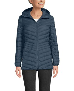 YGh fB[X AE^[ WPbgEu] g[ _E WPbg Lands' End Women's Tall Wanderweight Packable Down Hooded Long Jacket Vintage blue u[