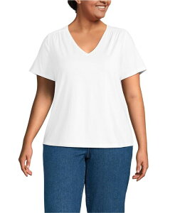 YGh fB[X gbvX Vc vXTCY TVc W[W[ Lands' End Plus Size Short Sleeve Lightweight Jersey Gathered Shoulder T-Shirt White zCg