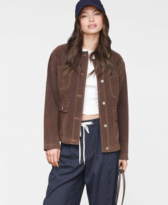 AFbNtB[ fB[X AE^[ WPbgEu] XG[h WPbg Avec Les Filles Women's Wing-Collar Faux-Suede Jacket Espresso