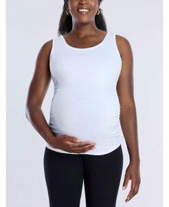 �}�U�[�t�b�h�}�^�j�e�B�[ ���f�B�[�X �g�b�v�X �V���c �M���U�[ Women's Scoop Neck Side-Ruched Maternity Tank Top - Motherhood Maternity White �z���C�g
