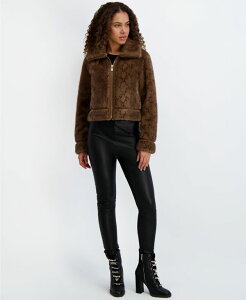 J[ K[tFh fB[X AE^[ WPbgEu] vg WPbg KARL LAGERFELD PARIS Women's Printed Faux-Fur Bomber Jacket Brown Snake uE