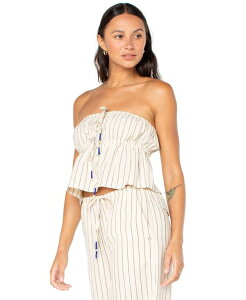 ���L�V�[ ���f�B�[�X �g�b�v�X �V���c �N���b�v�h Roxy Juniors' Iyla Striped Tie-Front Drawstring-Waist Cropped Top Parchment Simple Stripe �X�g���C�v