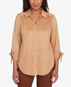 Atbh _i[ fB[X gbvX Vc XG[h Alfred Dunner Women's Mount Laurel Button Front Faux Suede Top Caramel