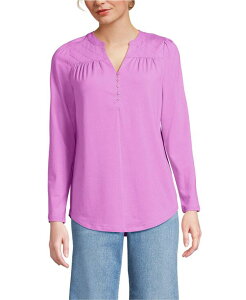 �����Y�G���h ���f�B�[�X �g�b�v�X �V���c �W���[�W�[ Lands' End Women's Long Sleeve Lightweight Jersey Notch Neck Tunic Top Aster pink �s���N