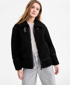 �X�e�B�[�u �}�f�� ���f�B�[�X �A�E�^�[ �W���P�b�g�E�u���]�� �R�[�g ���U�[ Steve Madden Women's Faux-Sherpa Faux-Leather-Trim Coat Black �u���b�N