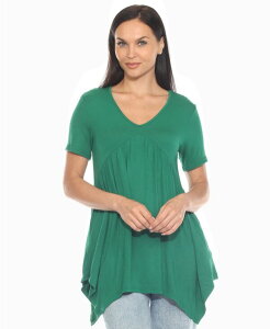 �z���C�g�}�[�N ���f�B�[�X �g�b�v�X �V���c �j�b�g White Mark Women's Short Sleeve Shirred Front Knit Tunic Top Green �O���[��