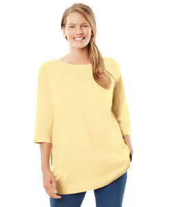 �E�[�}�� �E�B�Y�C�� ���f�B�[�X �g�b�v�X �V���c �v���X�T�C�Y T�V���c Woman Within Plus Size Within Perfect Three-Quarter Sleeve Boatneck Tee Banana