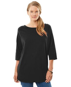 �E�[�}�� �E�B�Y�C�� ���f�B�[�X �g�b�v�X �V���c �v���X�T�C�Y T�V���c Woman Within Plus Size Within Perfect Three-Quarter Sleeve Boatneck Tee Black �u���b�N