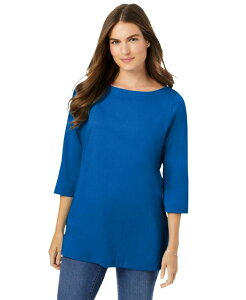 �E�[�}�� �E�B�Y�C�� ���f�B�[�X �g�b�v�X �V���c �v���X�T�C�Y T�V���c Woman Within Plus Size Within Perfect Three-Quarter Sleeve Boatneck Tee Bright cobalt �R�o���g