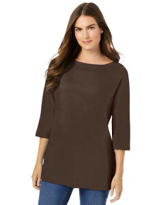 �E�[�}�� �E�B�Y�C�� ���f�B�[�X �g�b�v�X �V���c �v���X�T�C�Y T�V���c Woman Within Plus Size Within Perfect Three-Quarter Sleeve Boatneck Tee Chocolate �`���R���[�g