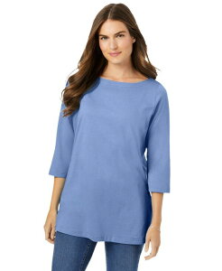 �E�[�}�� �E�B�Y�C�� ���f�B�[�X �g�b�v�X �V���c �v���X�T�C�Y T�V���c Woman Within Plus Size Within Perfect Three-Quarter Sleeve Boatneck Tee French blue �u���[