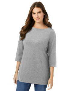 �E�[�}�� �E�B�Y�C�� ���f�B�[�X �g�b�v�X �V���c �v���X�T�C�Y T�V���c Woman Within Plus Size Within Perfect Three-Quarter Sleeve Boatneck Tee Medium heather grey �O���[